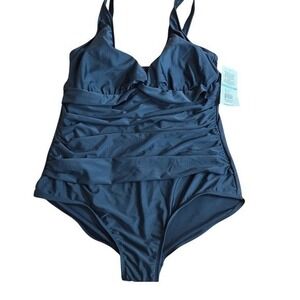 Black Ruched One-Piece‎ Swimsuit Size 16W NWT